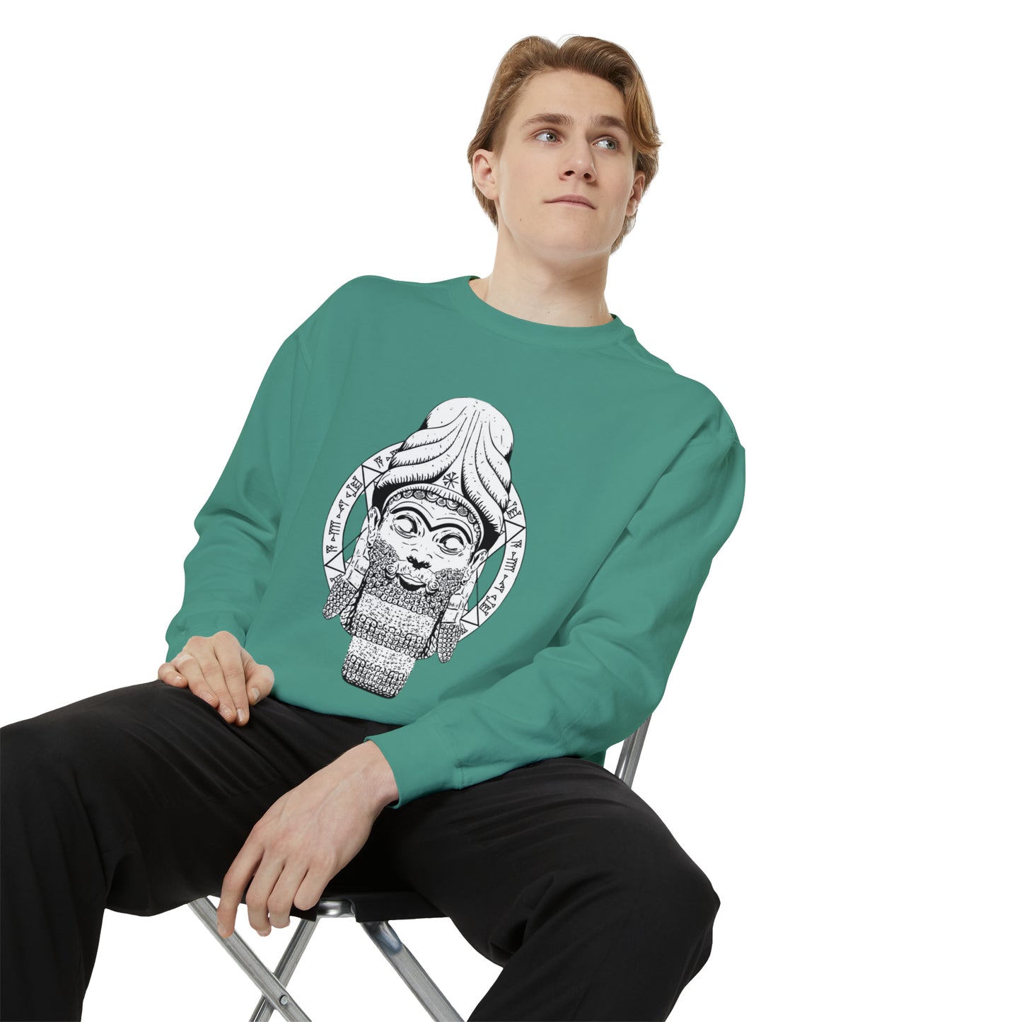 Unisex Garment-Dyed Sweatshirt - Anunnaki God Printed Sweatshirt