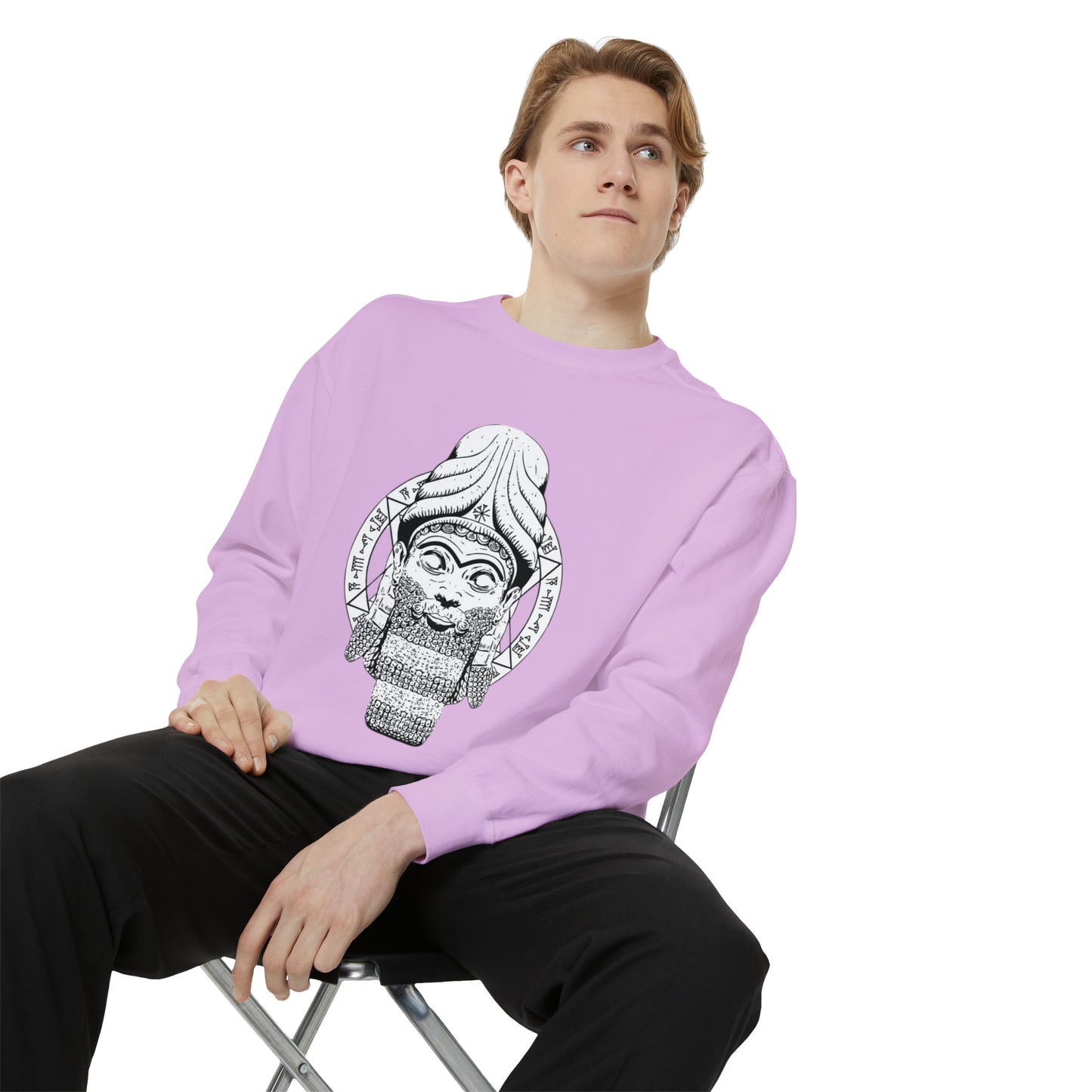 Unisex Garment-Dyed Sweatshirt - Anunnaki God Printed Sweatshirt