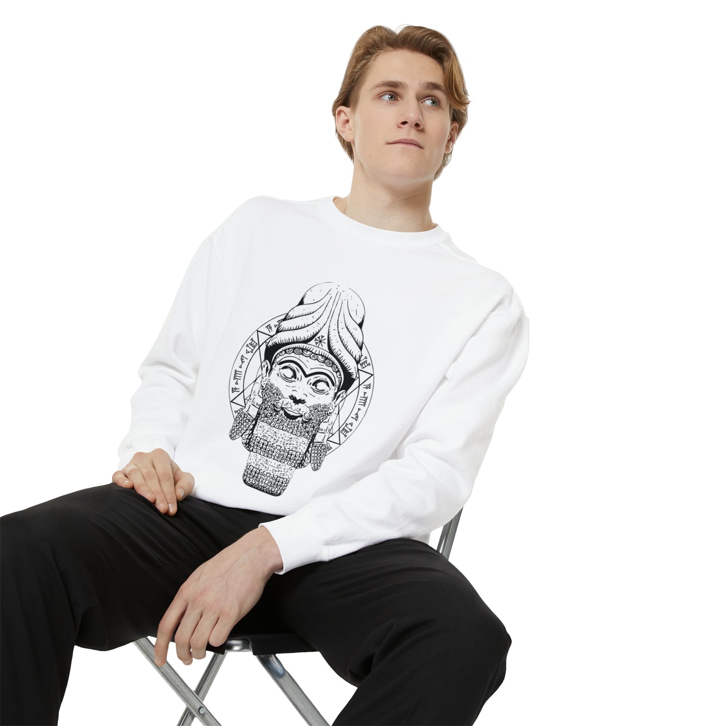 Unisex Garment-Dyed Sweatshirt - Anunnaki God Printed Sweatshirt