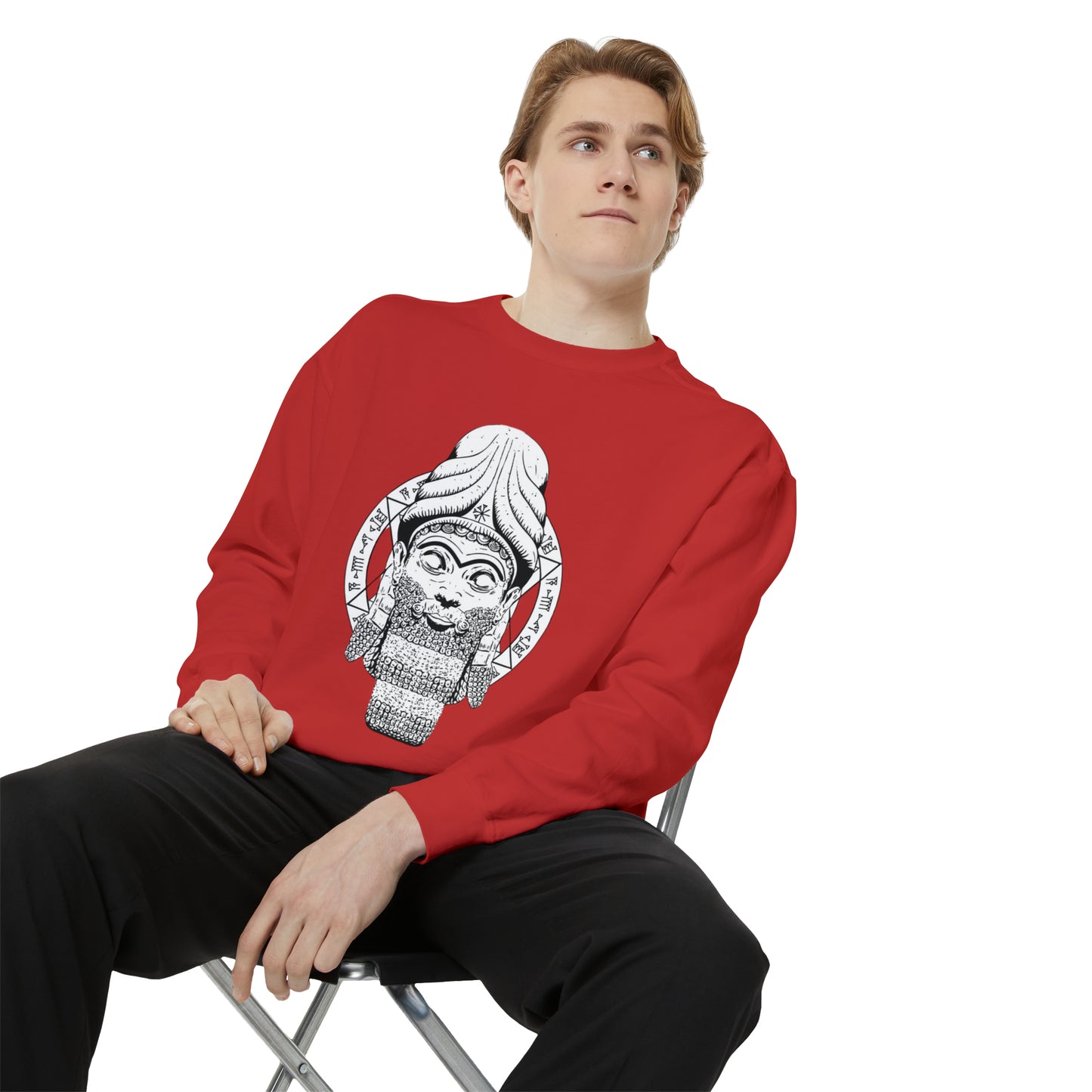 Unisex Garment-Dyed Sweatshirt - Anunnaki God Printed Sweatshirt