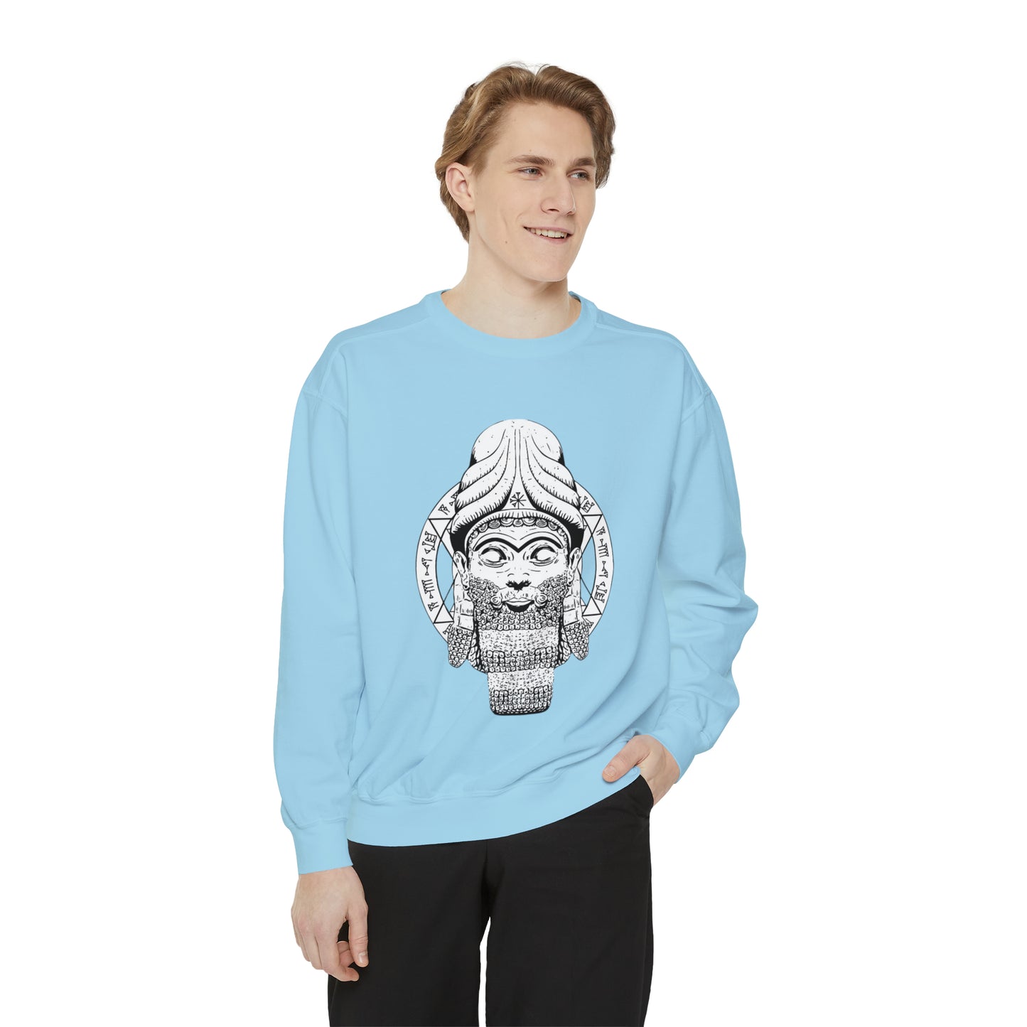 Unisex Garment-Dyed Sweatshirt - Anunnaki God Printed Sweatshirt