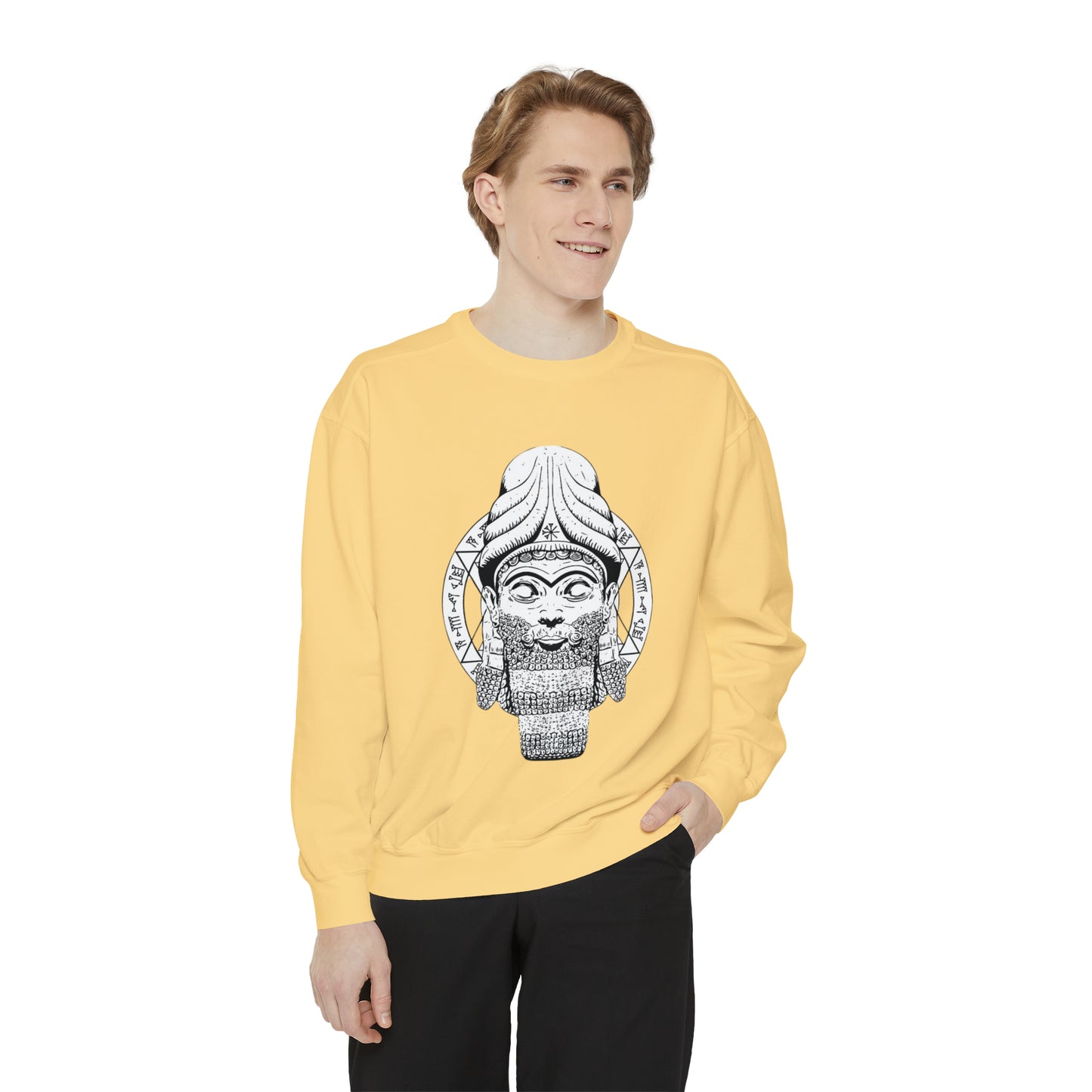 Unisex Garment-Dyed Sweatshirt - Anunnaki God Printed Sweatshirt