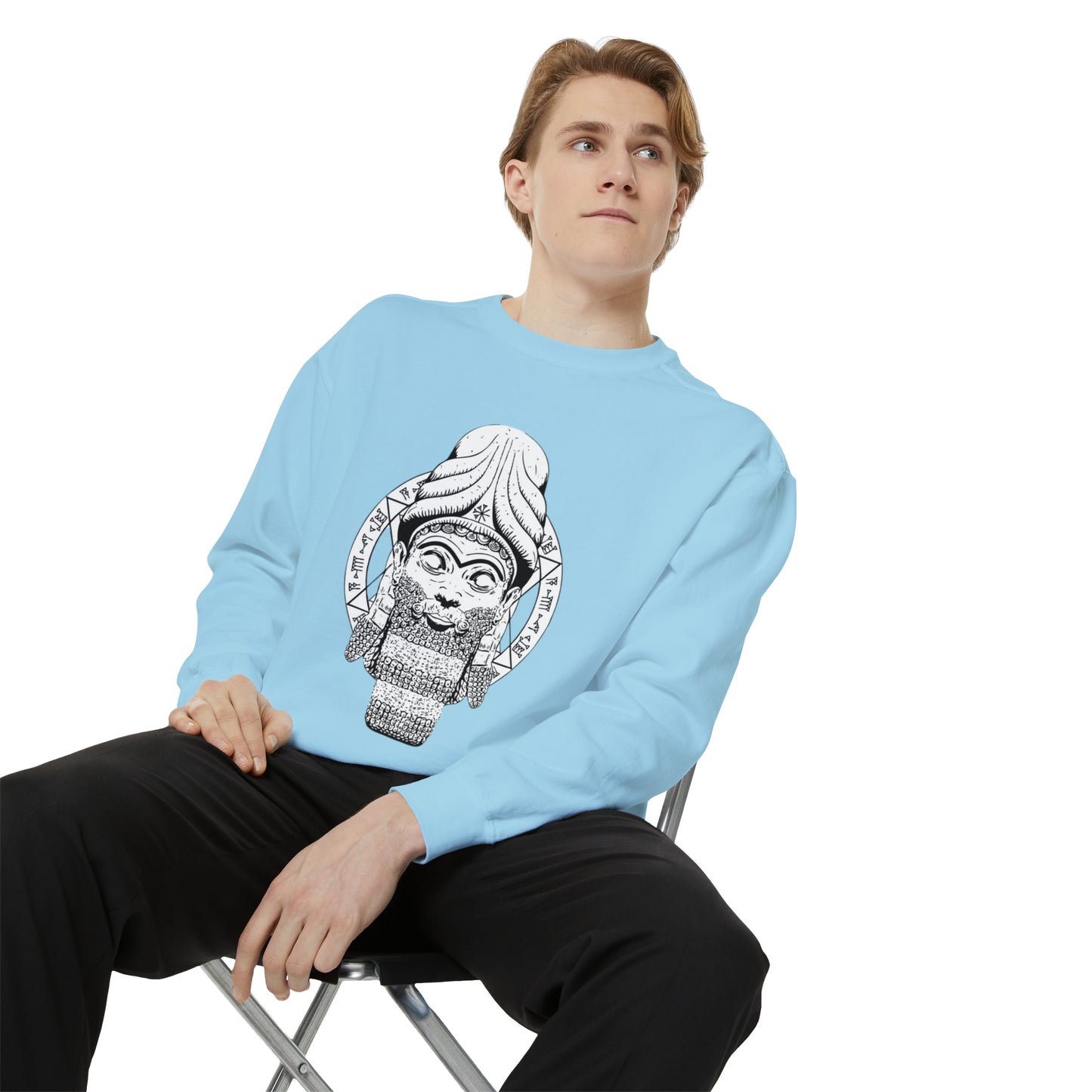 Unisex Garment-Dyed Sweatshirt - Anunnaki God Printed Sweatshirt
