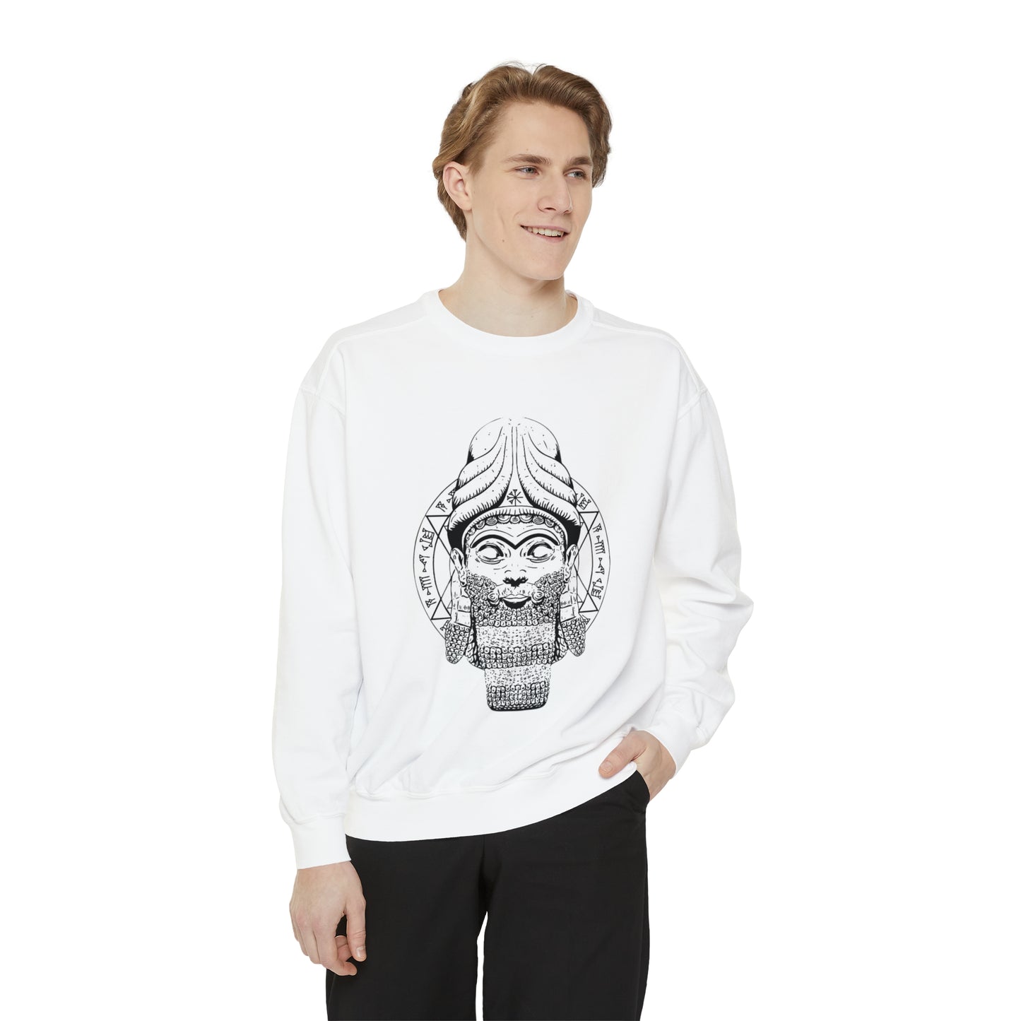 Unisex Garment-Dyed Sweatshirt - Anunnaki God Printed Sweatshirt