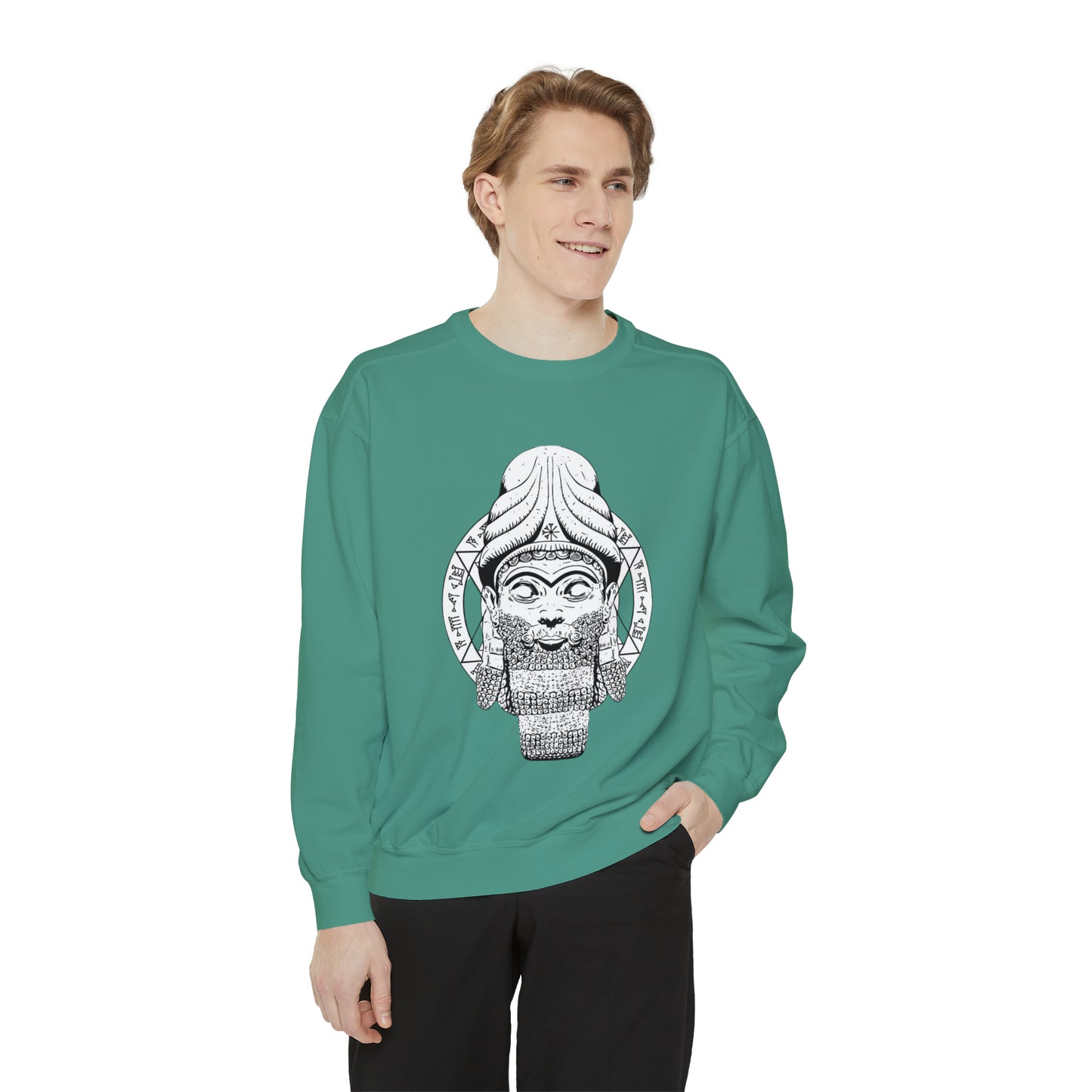 Unisex Garment-Dyed Sweatshirt - Anunnaki God Printed Sweatshirt