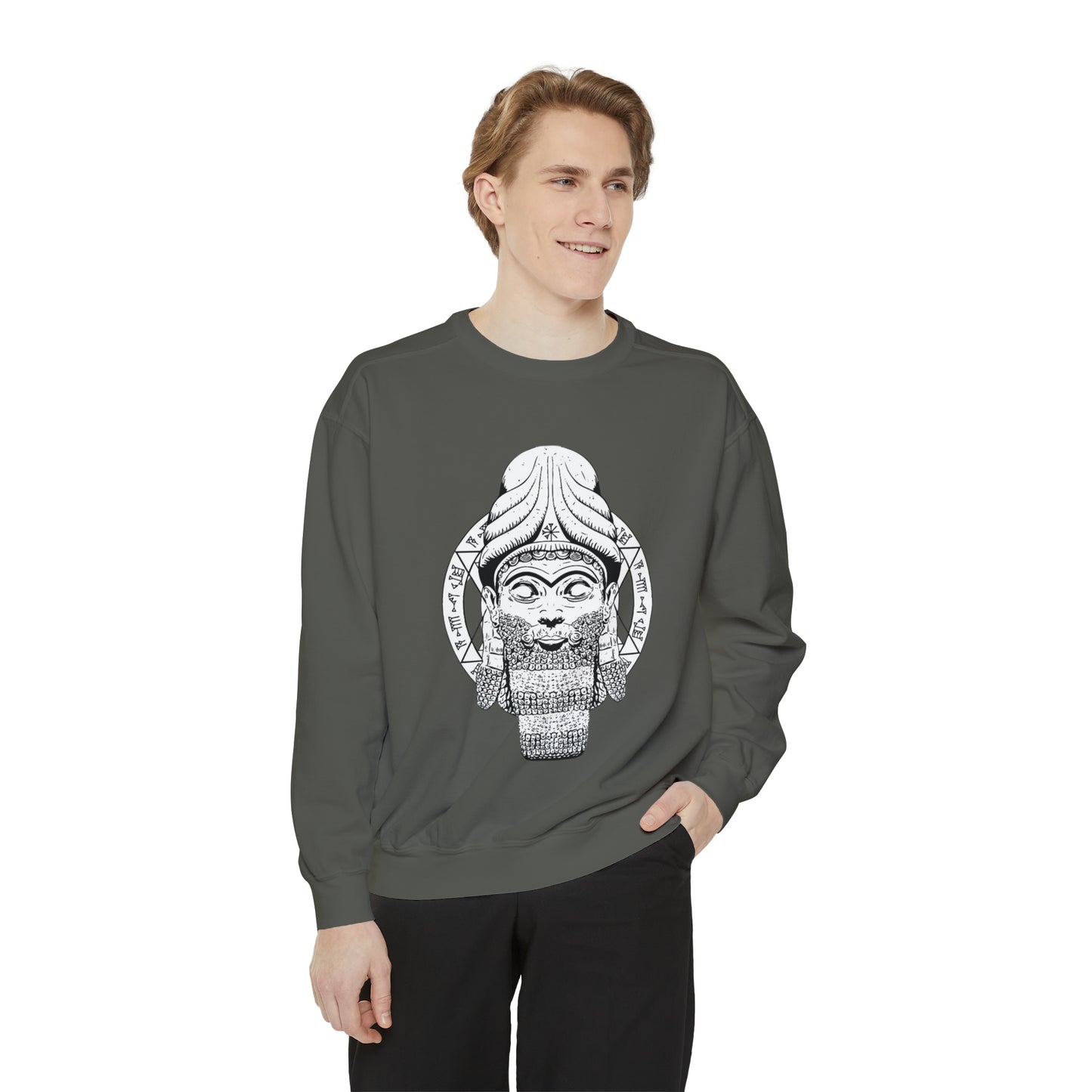 Unisex Garment-Dyed Sweatshirt - Anunnaki God Printed Sweatshirt