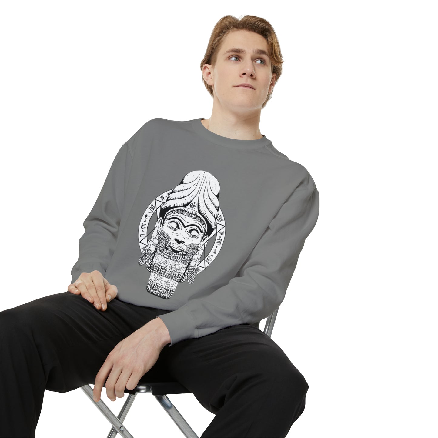Unisex Garment-Dyed Sweatshirt - Anunnaki God Printed Sweatshirt