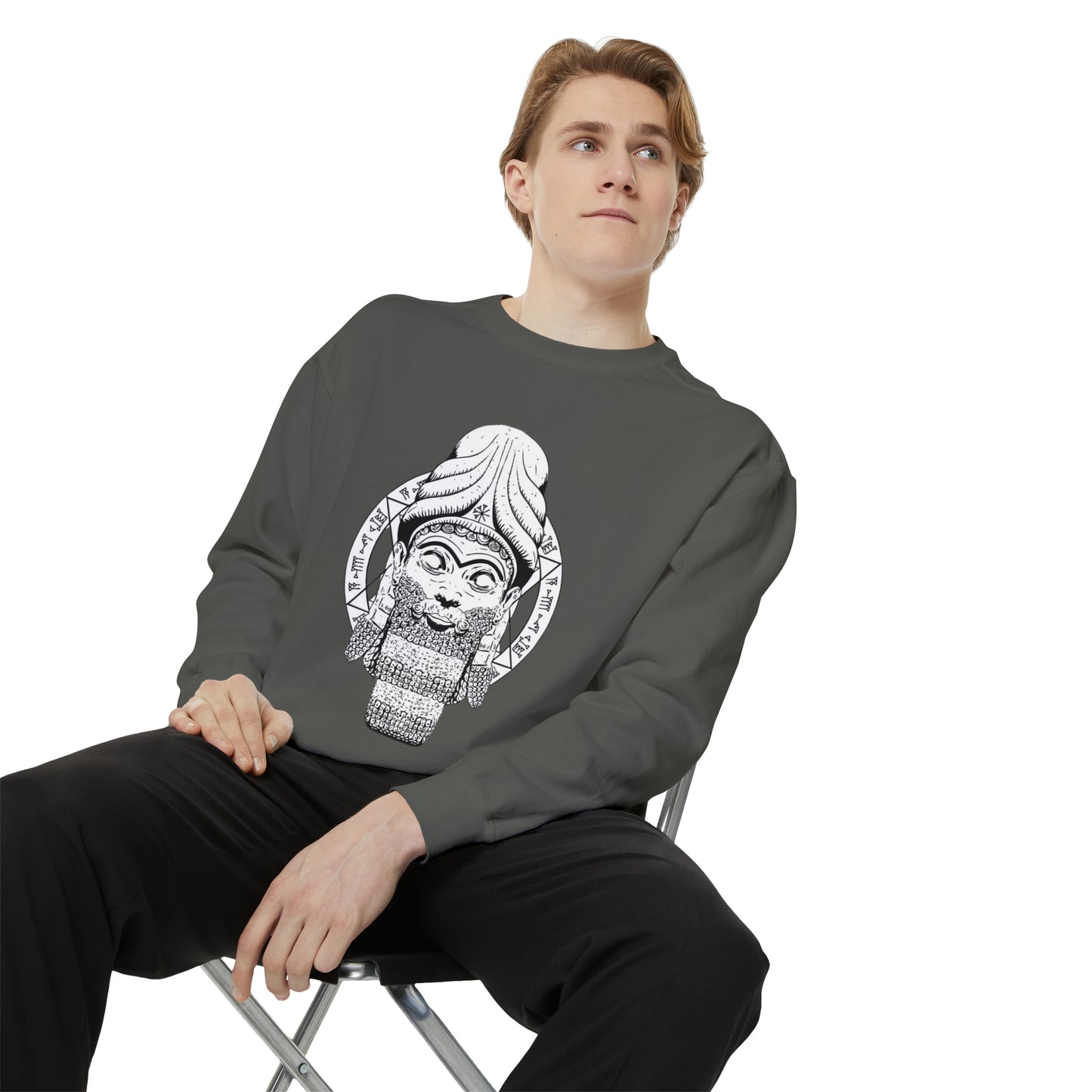 Unisex Garment-Dyed Sweatshirt - Anunnaki God Printed Sweatshirt
