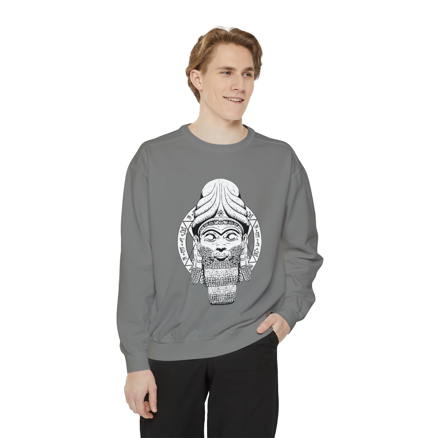 Unisex Garment-Dyed Sweatshirt - Anunnaki God Printed Sweatshirt