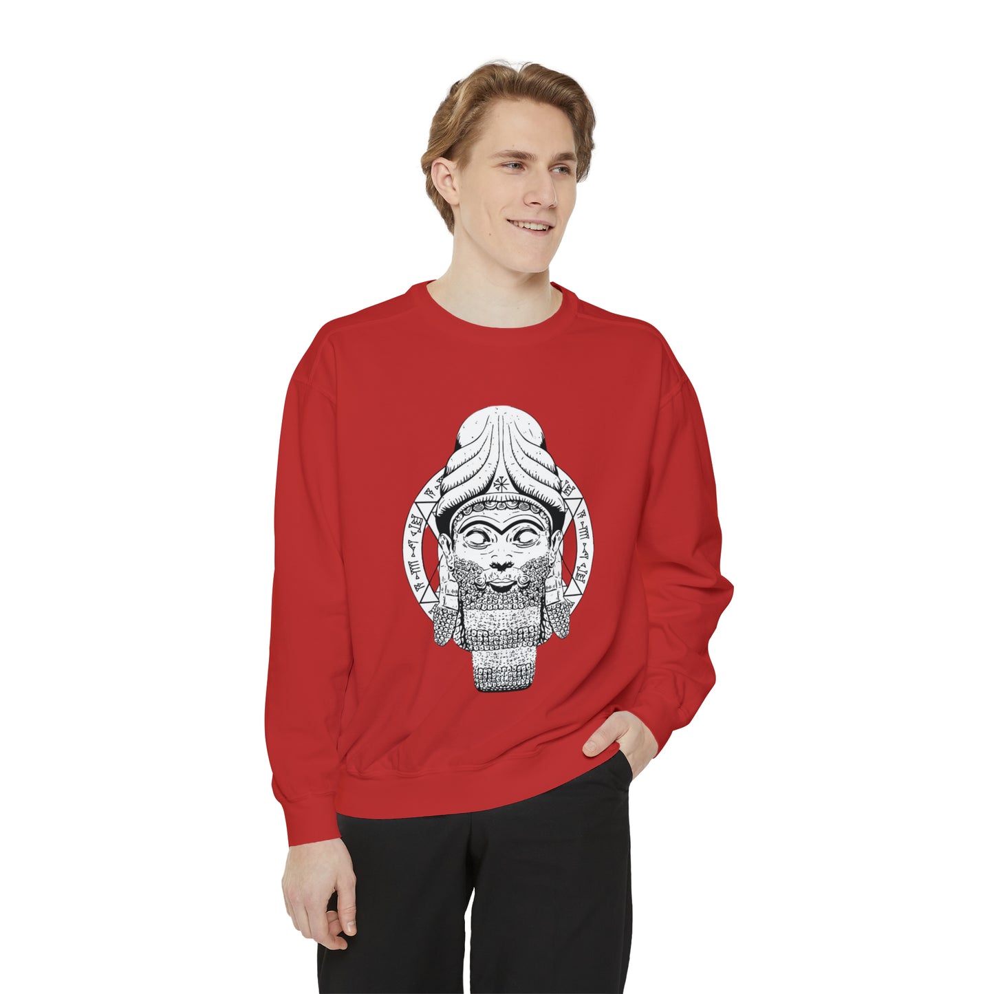 Unisex Garment-Dyed Sweatshirt - Anunnaki God Printed Sweatshirt