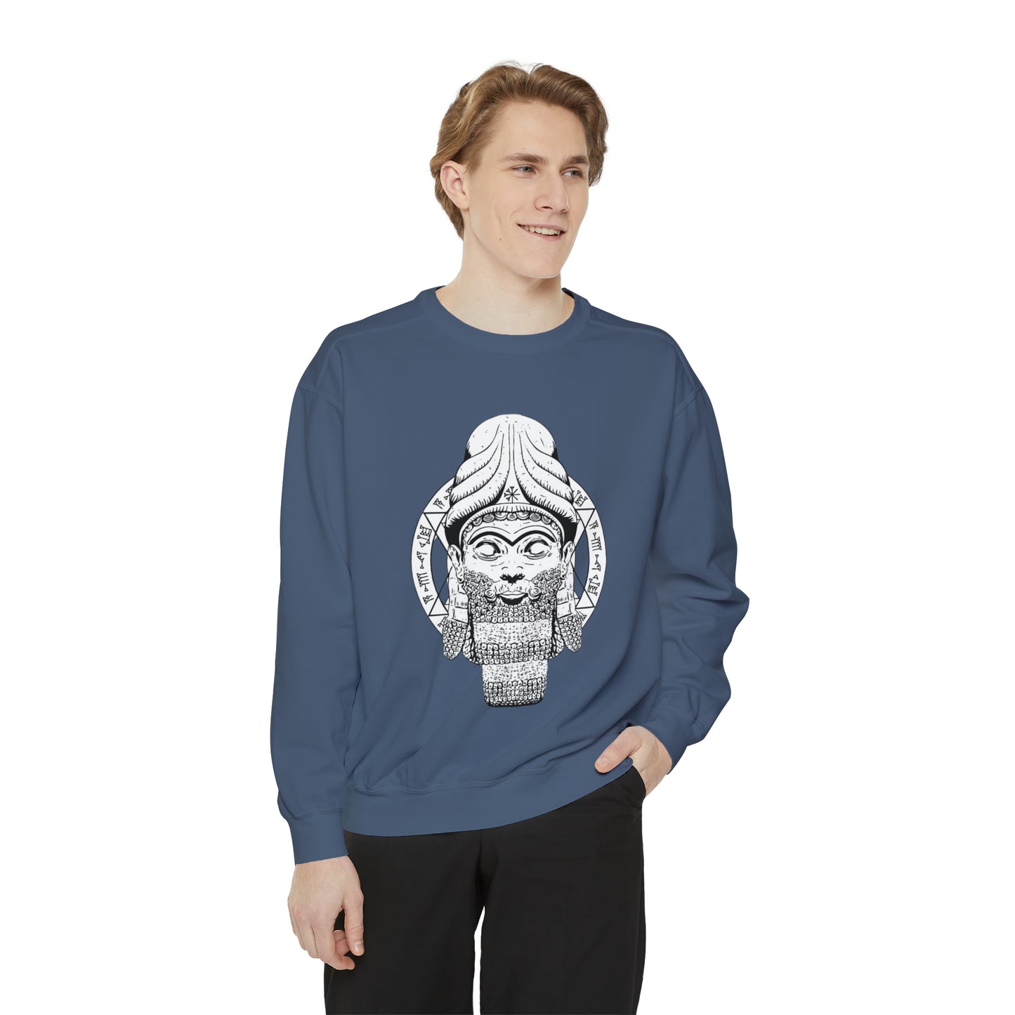 Unisex Garment-Dyed Sweatshirt - Anunnaki God Printed Sweatshirt