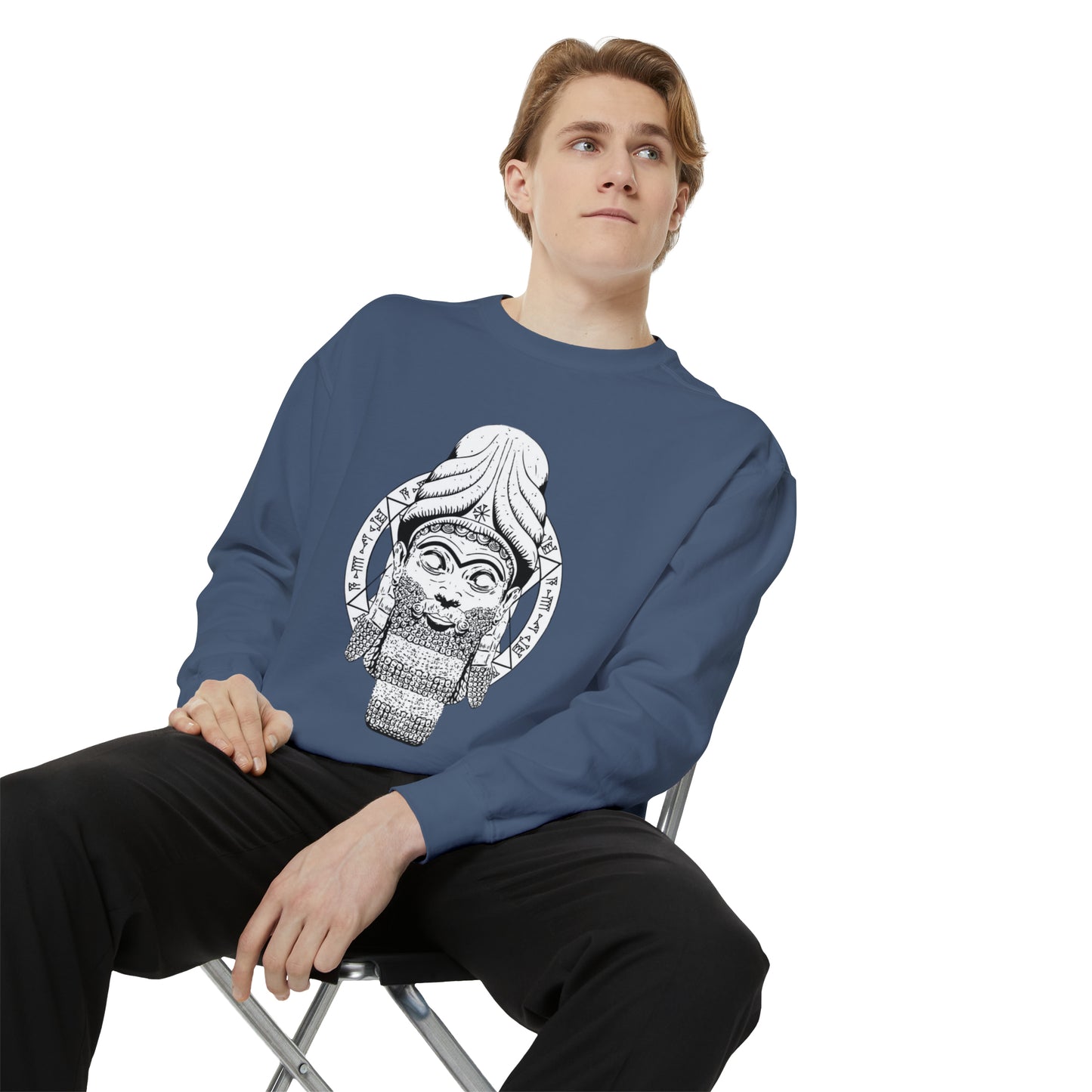 Unisex Garment-Dyed Sweatshirt - Anunnaki God Printed Sweatshirt