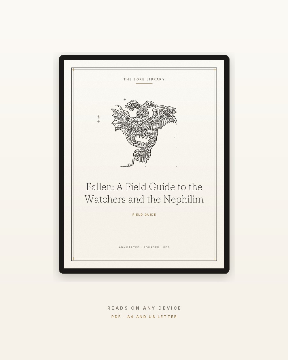 Fallen: A Field Guide to the Watchers and the Nephilim shown on a tablet