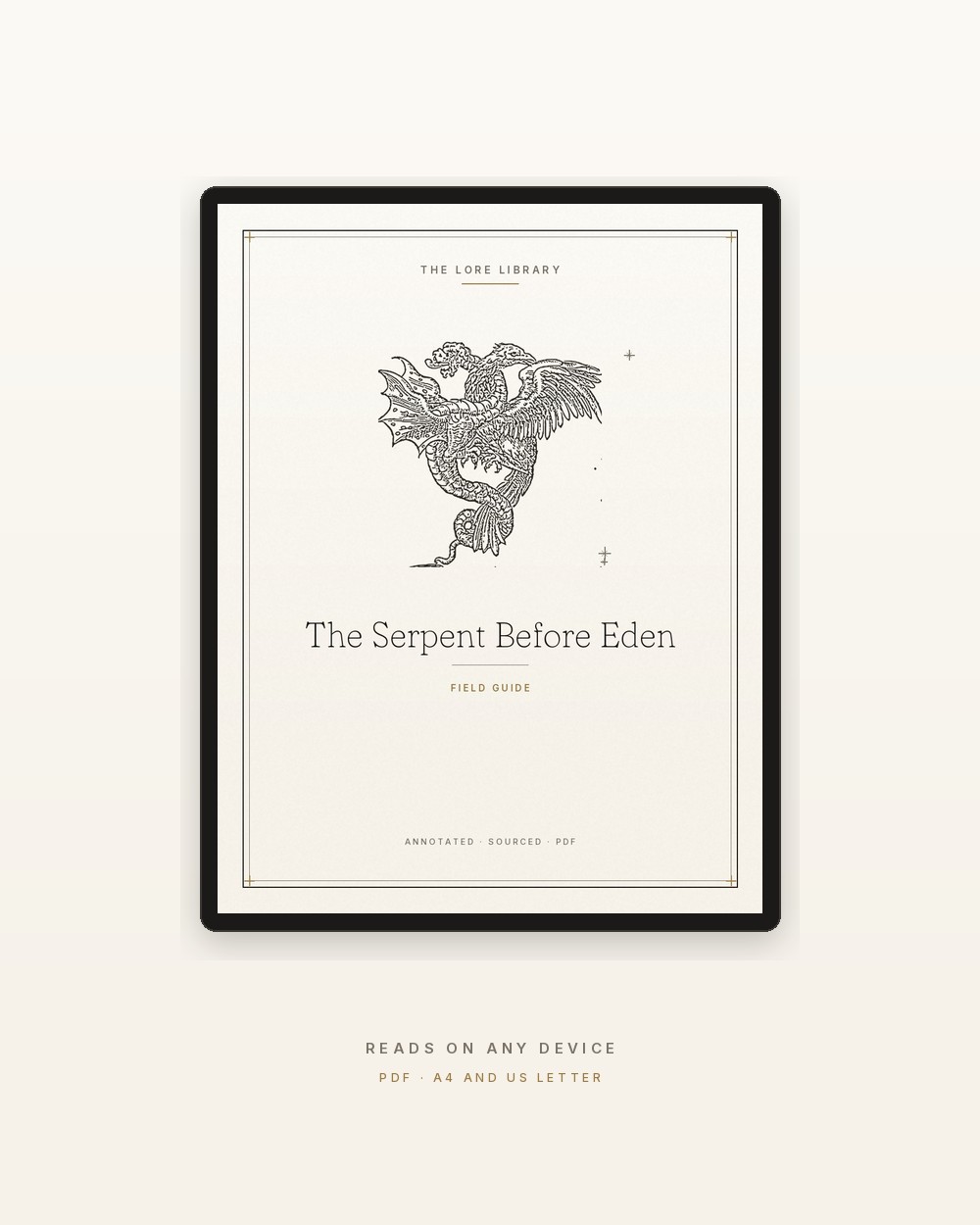 The Serpent Before Eden shown on a tablet