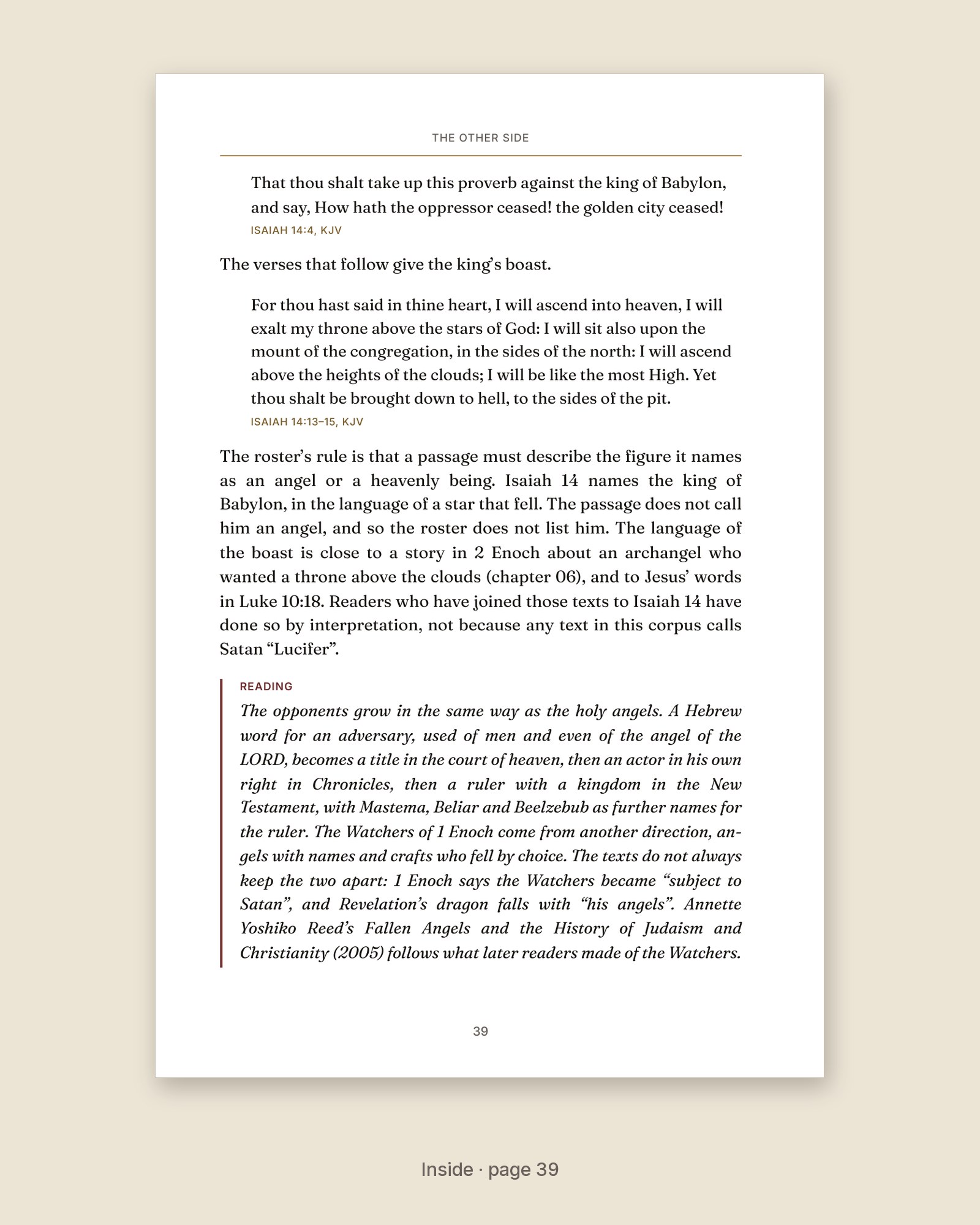 A page from The Archangels with a sourced quotation and a Reading box that marks interpretation
