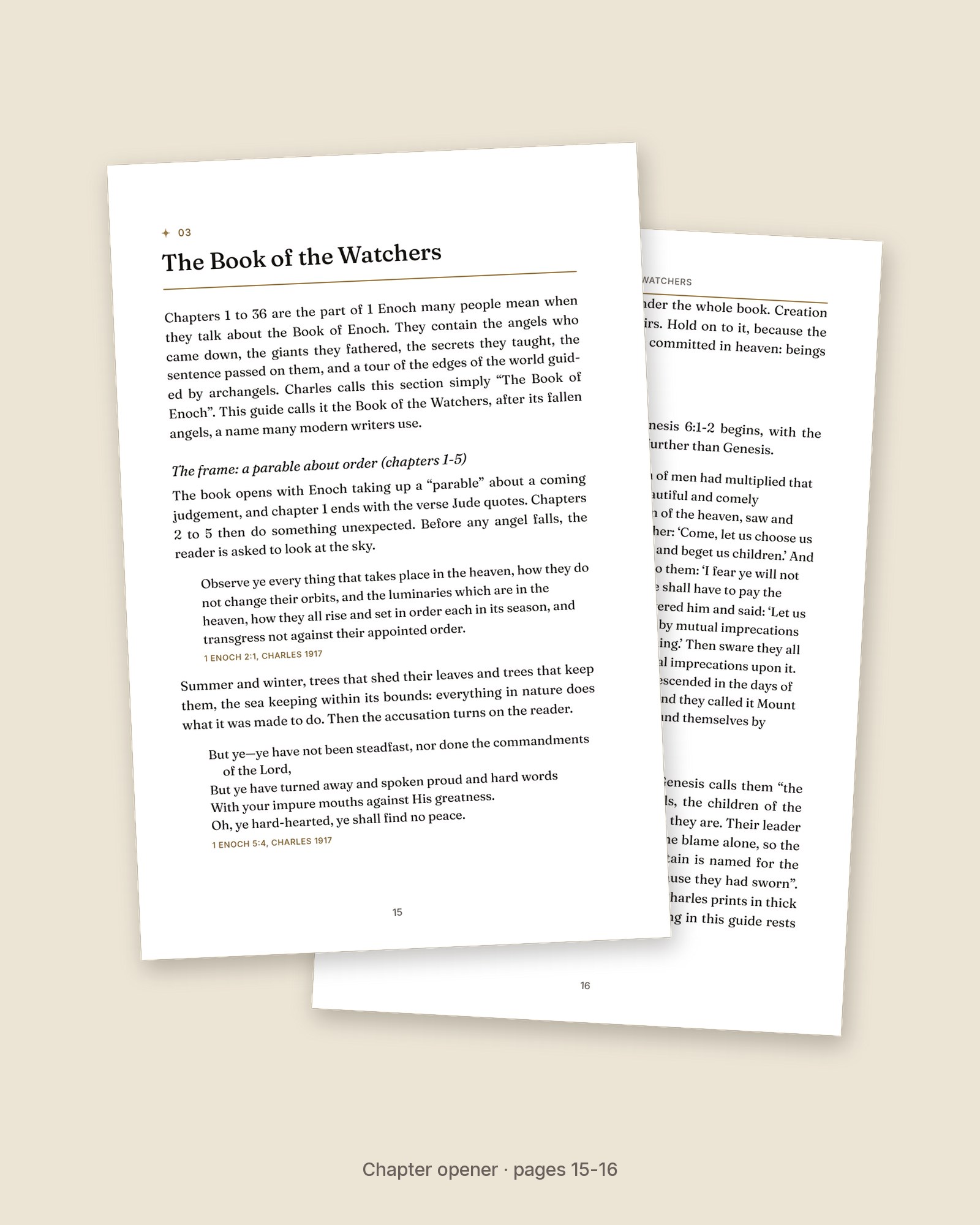 Chapter 03 opening page of The Book of Enoch: A Field Guide and the page that follows it