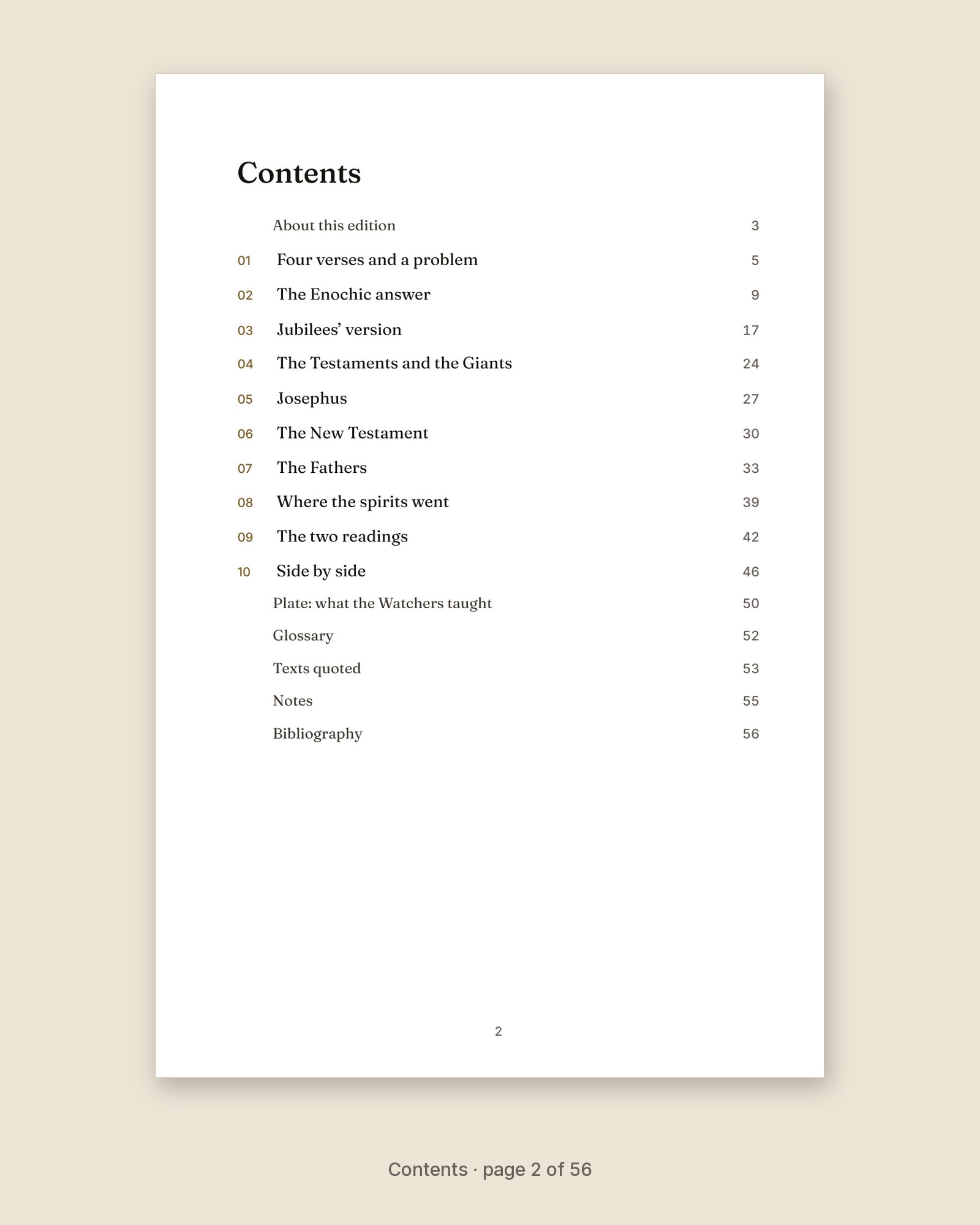 Contents page of The Watchers and the Nephilim, listing its chapters and back matter